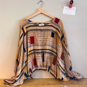 Kantha Bae Luna silk crop Colorful Geometric Patterned Poncho
